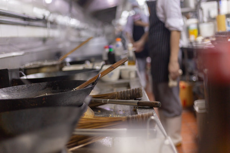 Empty restaurant kitchen is blurred for backgroundの写真素材