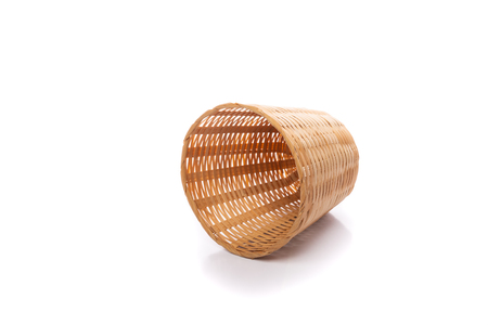 wicker basket isolated on  white backgroundの写真素材