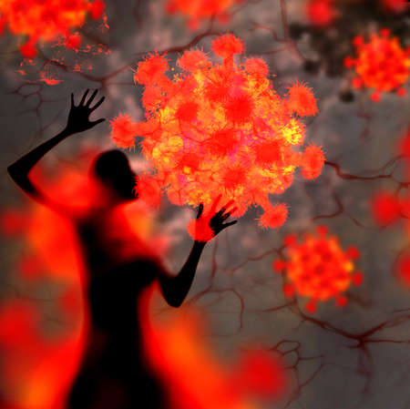 The human battle with the corona virus or Covid-19の写真素材