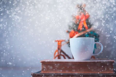 Christmas or new year decoration with coffee tableの写真素材
