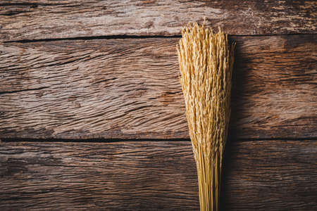 Rice dried bouquet with copy space on old wood background