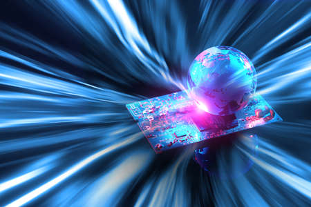 World on Circuit board. electronic printed circuit board with technology style and sci-fi concept