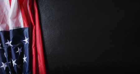 Memorial day or Independence day  concept made from american flag on black marble background.の写真素材