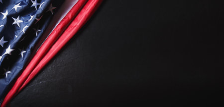 Memorial day or Independence day  concept made from american flag on black marble background.の写真素材