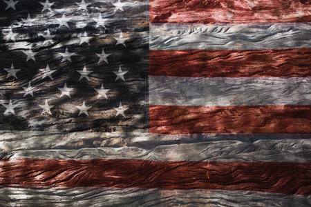 USA Flag painting on old wood with light and shadow