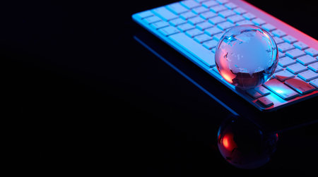 Global & international business concept with sci-fi lightingの写真素材