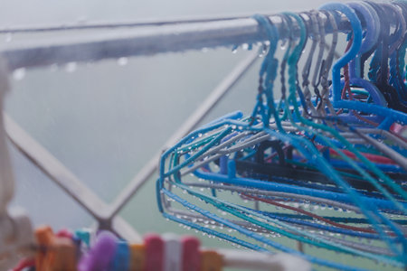 Raindrop on clothes hangerの写真素材