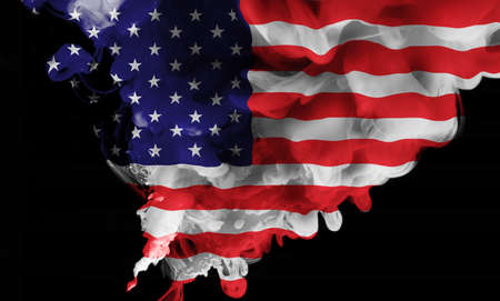 US American flag on ink water. For USA Memorial day, Veteran's day, Labor day, or 4th of July celebration.Abstract  backgroundの写真素材