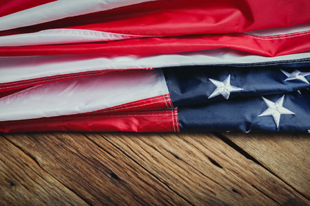 Memorial day or Independence day  concept made from american flag on old wooden background.の写真素材