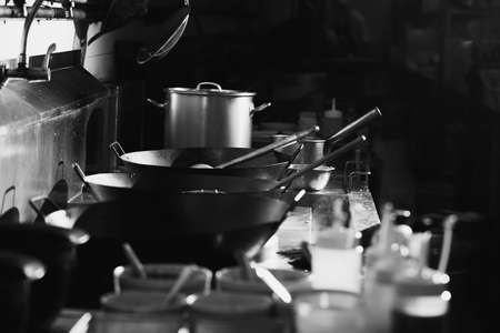 Kitchen utensil black and white of restaurantの写真素材