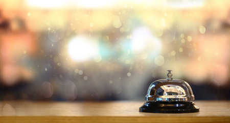 Bell on counter for service with blurred background