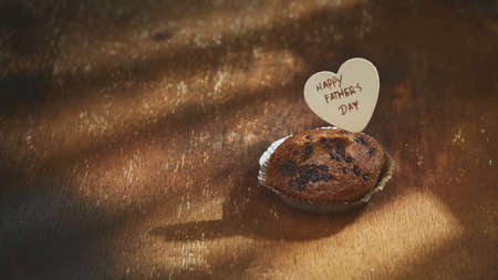 Happy father day  with cake on woodの写真素材