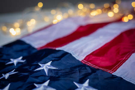 4th of july of independence day, labor day,United States , USA Flag with bokehの写真素材