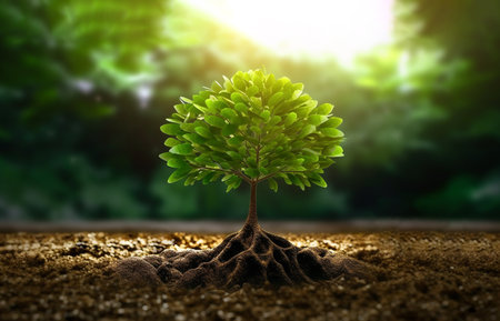 Planting trees to grow in the soil on greenery backgroundの素材