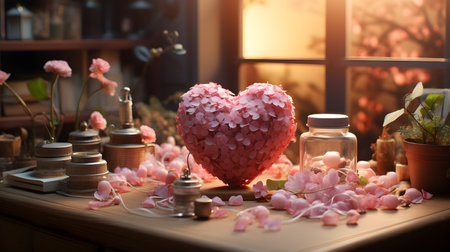 Flowers assembled in a heart shape, valentines day concept, wedding,Ai generativeの素材