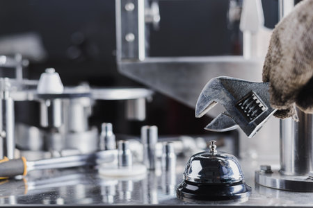 Concepts around maintenance of industrial machinery with hand ringing the notification bell.