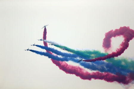 2014 Zhuhai Airshow, UAE \'Knight\' flying team, performingのeditorial素材