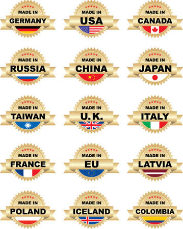 Labels "Made In" with different countriesのイラスト素材