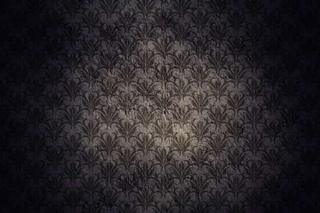 Dark Grunge Wall Background With Retro Pattern and Black Vignetteの写真素材
