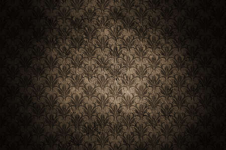 Dark Grunge Wall Background With Retro Pattern and Black Vignetteの写真素材