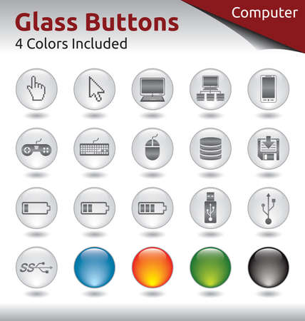Glass Buttons for Web and Application Usage, 4 Color Variations Includedのイラスト素材