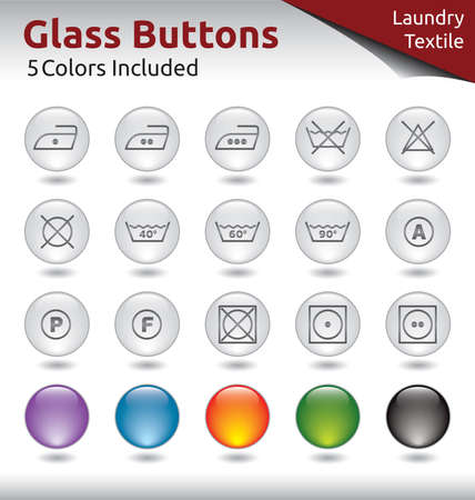 Glass Buttons for Web Usage, Laungry and Textile Signs, 5 Color Variations Includedのイラスト素材