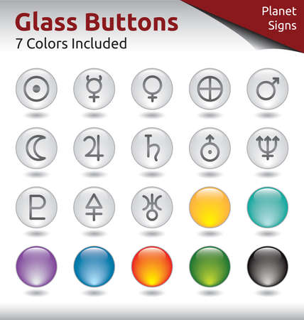 Glass Buttons for Web Usage, Planet Signs, 7 Color Variations Includedのイラスト素材