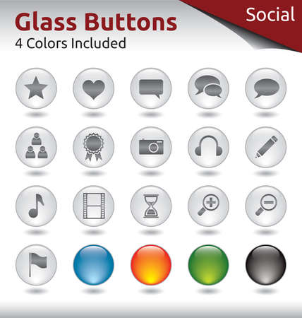Glass Buttons for Web Usage, Social Media, 4 Color Variations Includedのイラスト素材
