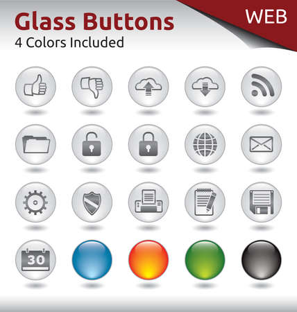 Glass Buttons for Web Usage, 4 Color Variations Includedのイラスト素材