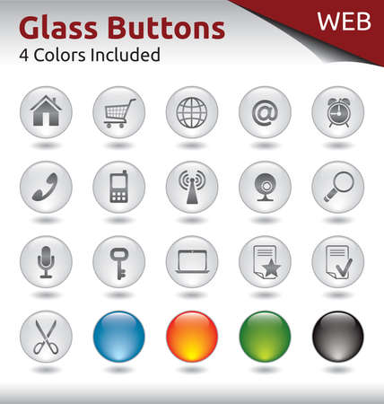 Glass Buttons for Web Usage, 4 Color Variations Includedのイラスト素材