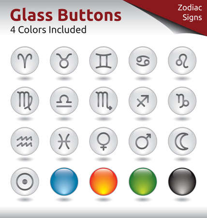 Glass Buttons for Web Usage, Signs of the Zodiac, 4 Color Variations Includedのイラスト素材