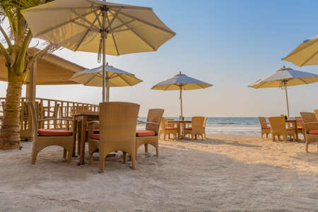 Morning view of a sea-side restaurantの写真素材