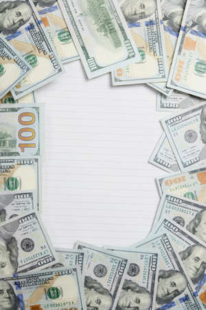 Money series : Hundred dollar banknotes frame blank paper