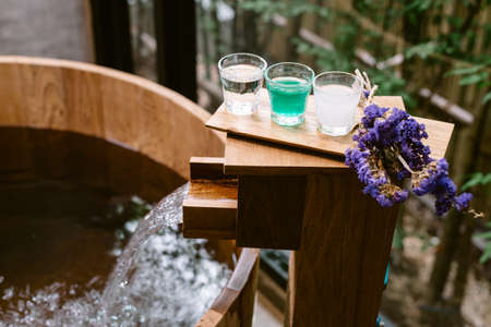 Onsen series : wooden bathtubの写真素材
