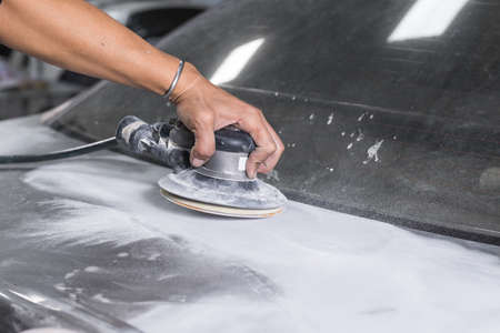 Auto body repair series : Sanding trunk paintの写真素材