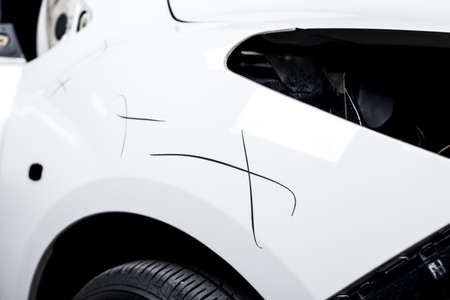 Auto body repair series : White car without headlightの写真素材