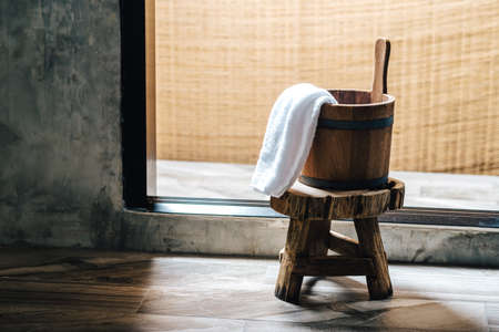 Onsen series : Wooden bucketの写真素材