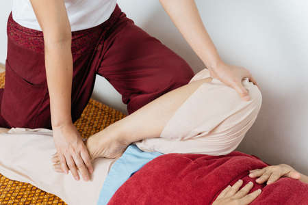 Thai massage series : Foot and leg massageの写真素材