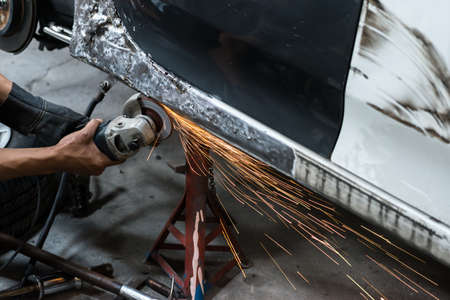 Auto body repair series : Grindingの写真素材