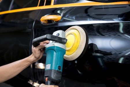 Car polishing series : Polishing black carの写真素材