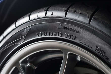 Car detailing series : Sidewall of clean tireの写真素材