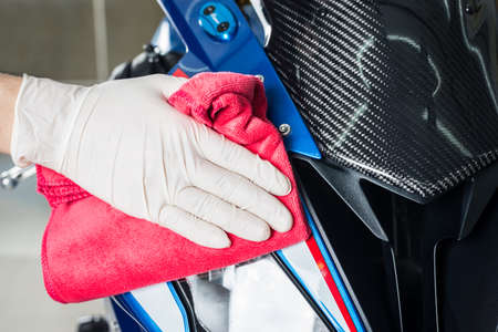 Motorcycles detailing series : Cleaning motorcycle paintの写真素材