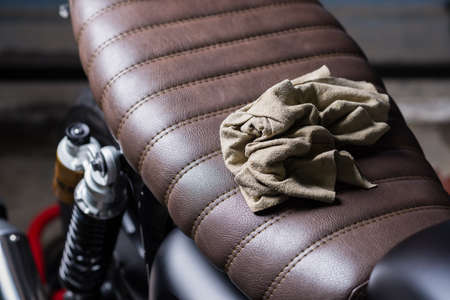 Motorcycles detailing series : Chamois cloth on vintage motorcycle seat