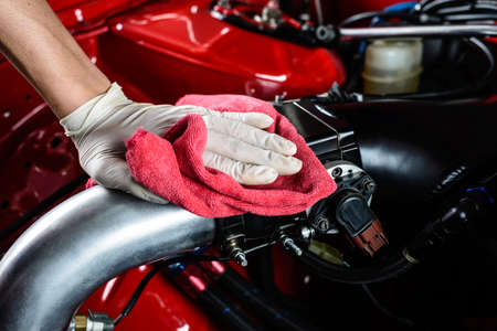 Car detailing series : Cleaning car engineの写真素材