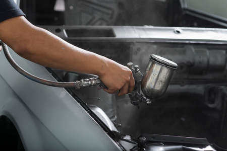 Auto body repair series: Engine bay paintingの写真素材