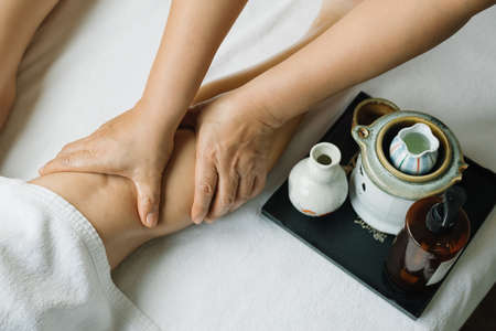 Aromatherapy massage: Leg massageの写真素材