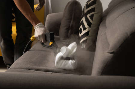 Pandemic series: Disinfect couch with hot steamの写真素材