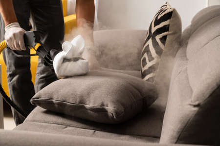 Pandemic series: Disinfect pillow with hot steamの写真素材