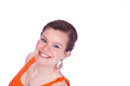 Teen girl in dance costume against white backgroundの写真素材