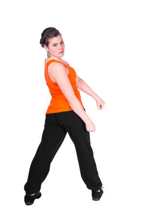 Teen girl in dance costume against white backgroundの写真素材